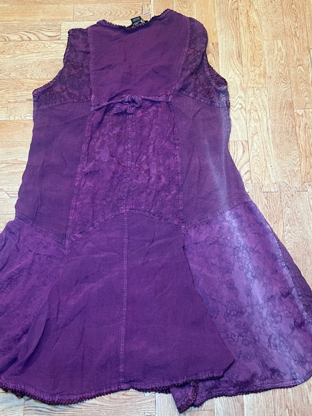 Flower Purple Boho Tunic Top L Embroidered Button Front Flowy Rayon - Picture 6 of 7